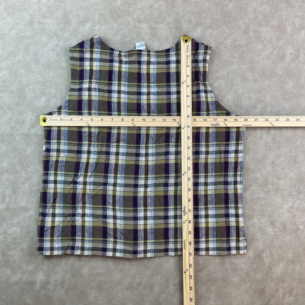 Vintage David Brooks Shirt Sleeveless Button Up Vest Plaid Linen Blend Women L - Picture 2 of 6